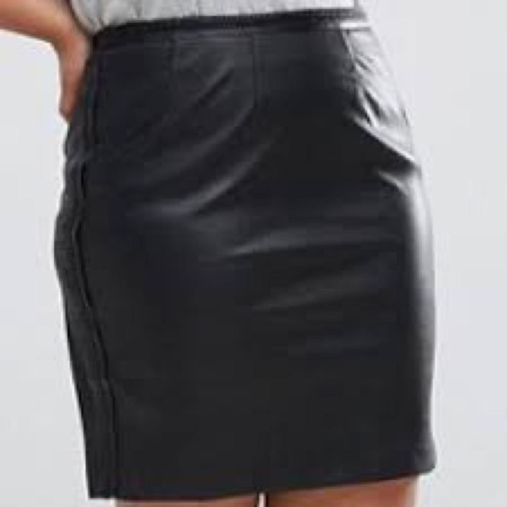 Elvi Black Faux Plus Leather Skirt